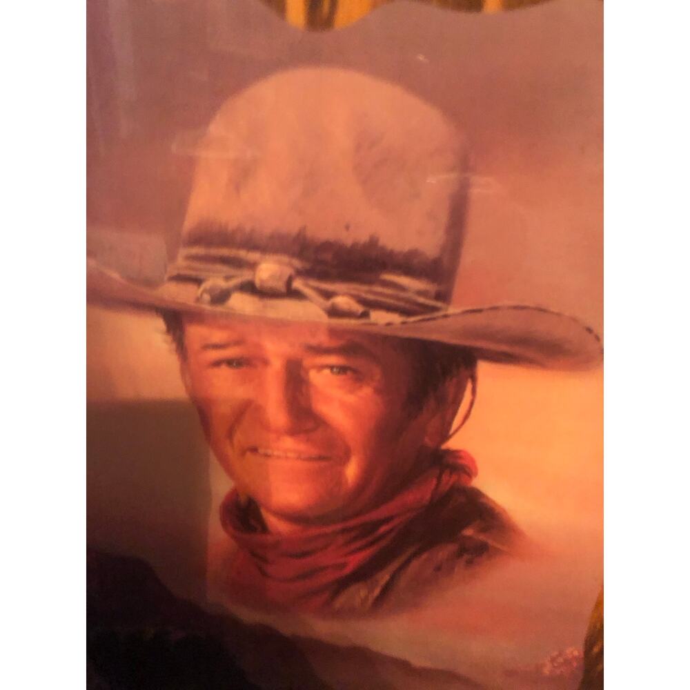 Vintage John Wayne the duke true grit, rustic icon, wooden glazed picture